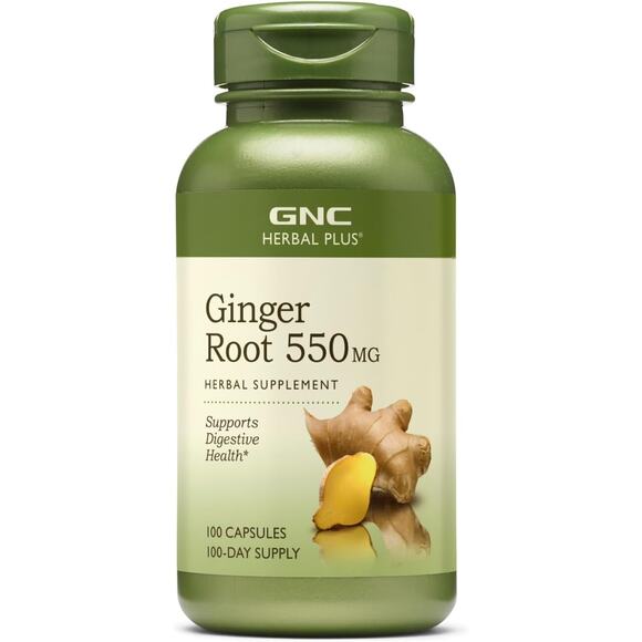 GNC Herbal Plus Ginger Root 550mg Supplement, Digestive Health, 100 Servings - Picture 1 of 2